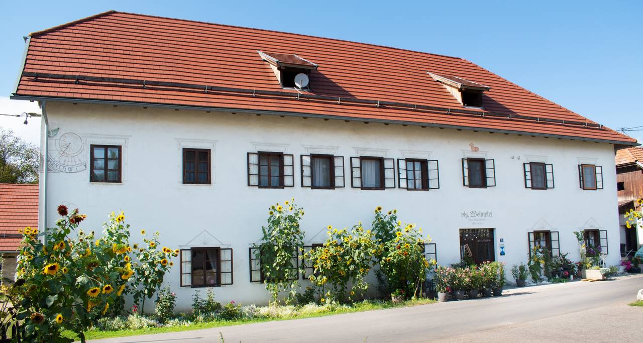 Haus, Himmel, Rauchenwald, Sonnenblumen, Tiffen, Tiffnerhof, Weinwirth